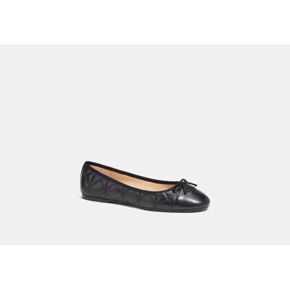 Coach Allyson Quilted Ballet Flat Womens Size 7.5 Black Leather Slip on CK424 - Picture 1 of 5